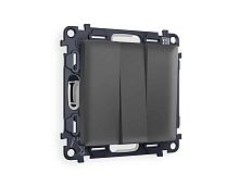 Комплект механизма 3-кл выключателя AMBRELLA VOLT ALFA Графит мягкое касание QUANT (AP9050, VM133) MA905010