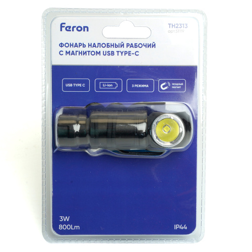 Фонарь налобный Feron TH2313 с аккумулятором 3W 1COB USB IP44, алюминий фото 11