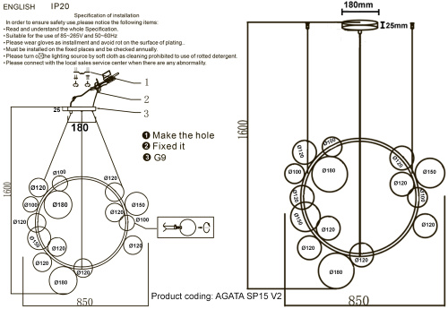 Люстра Crystal Lux AGATA SP15 V2 CHROME/TRANSPARENTE фото 2