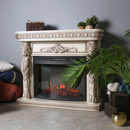 Каминокомплект ROMANO/ЛИОН Бежевый дуб с серой патиной с очагом Электроочаг FIRESPACE/ФАЕРСПЕЙС 33 фото 3