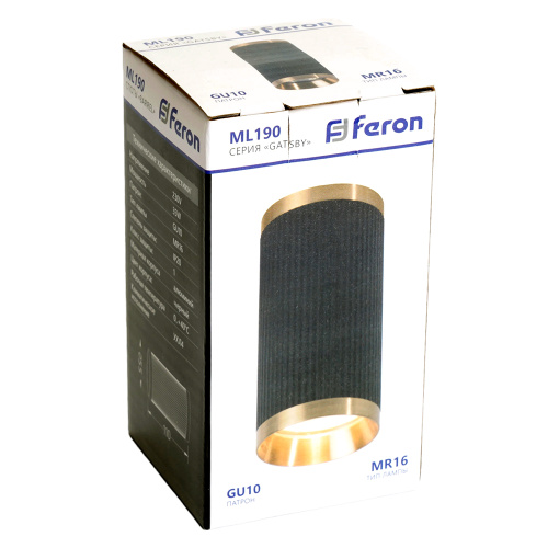 Светильник потолочный Feron ML190 Barrel GATSBY MR16 GU10 35W 230V, черный + античное золото фото 10