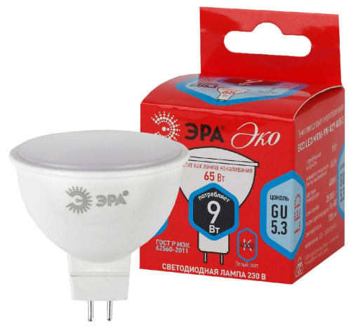 Лампа светодиодная ЭРА GU5.3 9W 4000K матовая ECO LED MR16-9W-840-GU5.3 Б0032973 фото 2