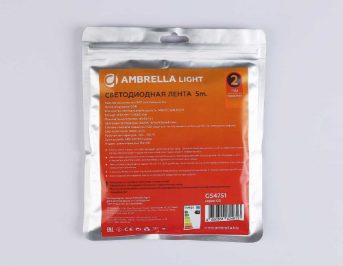 Светодиодная лента Ambrella Light GS4751 COB 528Led/14W m/ 24V IP20 3000K/ 5m*10mm*2mm (2 конт.) GS4751 фото 5