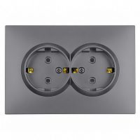 Розетка 2-местная с защитной шторкой, STEKKER, с/з, 250В, 16А, серия Эмили, RST16-5114-10, платиново-серый, soft touch