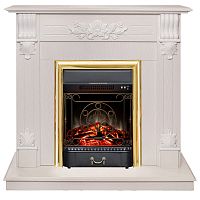 Электрокамин RealFlame Ottawa WT белое золото с очагом Majestic Lux Brass