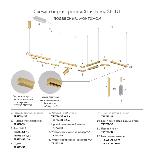 TR5739-SB Внешний блок питания для трека SHINE BASE, 150W, 48V DC, IP20, сатинированная латунь, алюминий фото 3