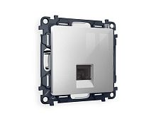 Комплект механизма компьютерной розетки RJ-45 экранированной с автоматической защитной шторкой ALFA Серебро глянец QUANT (AP4120, VM185) MA412005