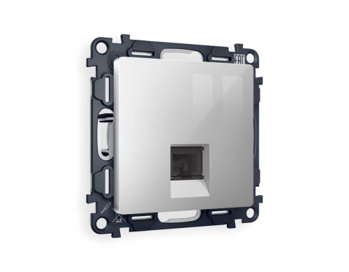 Комплект механизма компьютерной розетки RJ-45 экранированной с автоматической защитной шторкой ALFA Серебро глянец QUANT (AP4120, VM185) MA412005