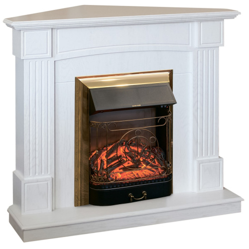 Электрокамин RealFlame Andrea Corner WT фактурный белый с очагом Majestic Lux Brass фото 2