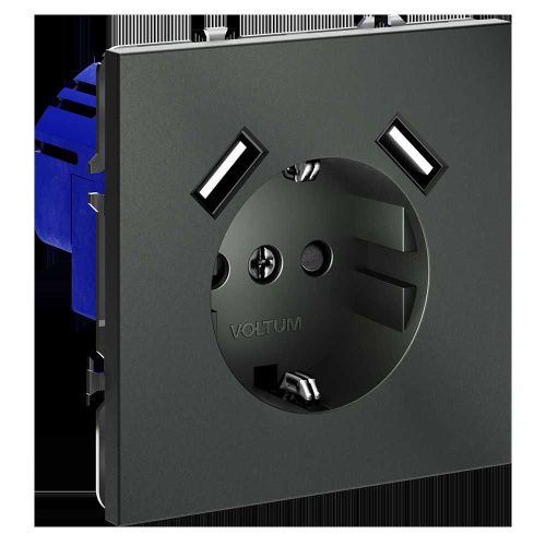 Розетка встраиваемая Voltum S70 с заземлением и защитными шторками, 16А, с USB, A+A, (титан) VLS040406 фото 4