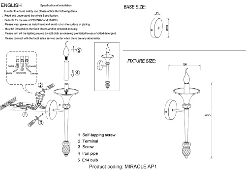 Бра Crystal Lux MIRACLE AP1 CHROME фото 2
