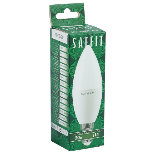Лампа светодиодная SAFFIT SBC3720 Свеча E14 20W 230V 6400K фото 4