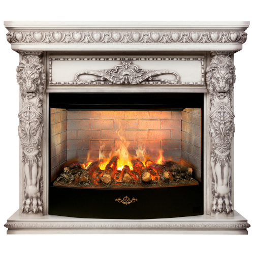 Каминокомплект ROMANO/ЛИОН Бежевый дуб с серой патиной с очагом Электроочаг FIRESTAR/ФАЕРСТАР 33