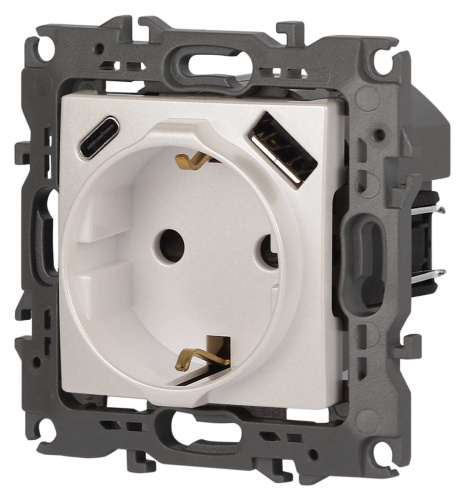 Розетка ЭРА Серия 12 12-4108-15 2P+E 16A-250В со шторками с USB type-A+C 5В-3А перламутр Б0067767 фото 3