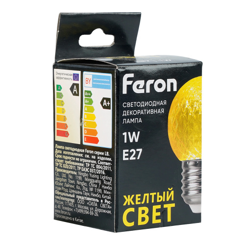 Лампа светодиодная Feron LB-385 Шарик желтый прозрачный E27 1W 230V фото 3
