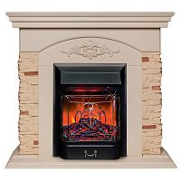Каминокомплект NEAPOLIS/ЛАНКАСТЕР Слоновая кость с очагом Электроочаг MAJESTIC LUX RC/МАДЖЕСТИК С ПУЛЬТОМ