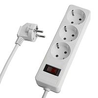 Сетевой фильтр 3-местный с/з STEKKER HM20-31-02 3x1мм2, 1,8 м, серия Optima, белый