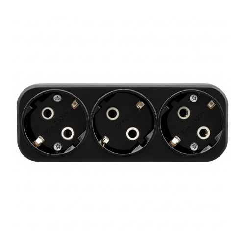 Разветвитель сетевой 3-местный с/з STEKKER ADP16-23-20, 250V, 16A, ABS пластик, черный