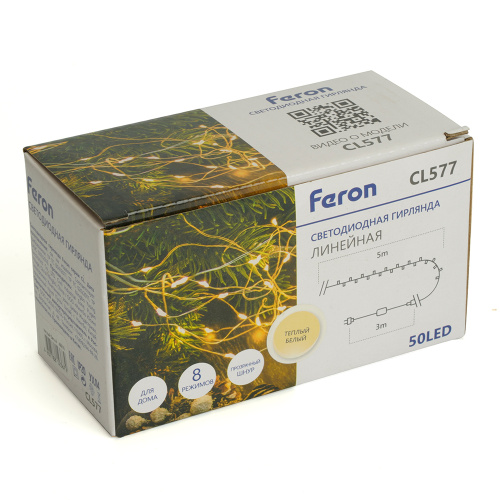 Светодиодная гирлянда Feron CL577 линейная Роса (на плоском проводе) 220V 2700К c питанием от сети фото 8