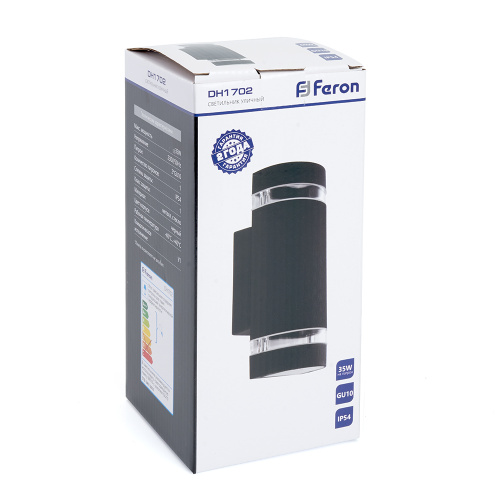Светильник садово-парковый Feron DH1702, на стену вверх/вниз, GU10 230V, черный фото 4