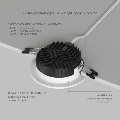 Встраиваемый светильник VERSA, IP65, 7 вт, 3000-4000-6000К, 110-265V AC фото 3
