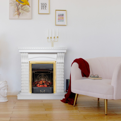 Электрокамин RealFlame Jazz WT белый с очагом Majestic Lux Brass фото 8
