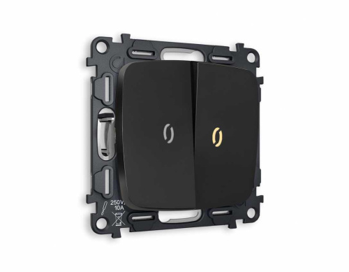 Комплект механизма 2-кл выключателя AMBRELLA VOLT с подсветкой 3200K OMEGA Черный матовый QUANT (OP8040, VM115, G11Y) MO804010