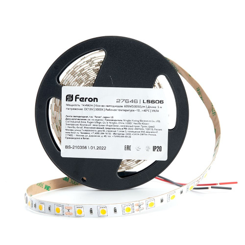 Светодиодная LED лента Feron LS606, 60SMD(5050)/m 14.4W/m 12V 5m 3000К фото 2