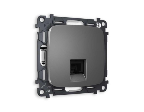 Комплект механизма компьютерной розетки AMBRELLA VOLT OMEGA Антрацит серый RJ-45(8P8C) CAT6 с шторкой QUANT (OP6620, VM188) MO662010