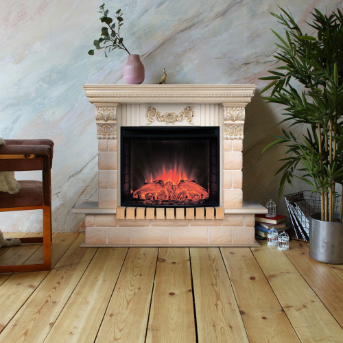 Электрокамин RealFlame Gracia 24/25,5 WT белый дуб с золотой патиной с очагом Evrika 25,5 LED фото 8
