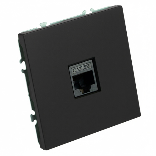 Розетка компьютерная 1-местная RJ-45 (механизм), STEKKER, серия Эмили, RST00-5117-05, черный уголь, soft touch фото 2