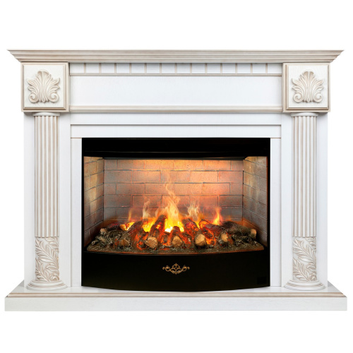 Каминокомплект IMPERIA/ПРЕСТИЖ Белый дуб с золотой патиной с очагом Электроочаг FIRESTAR/ФАЕРСТАР 33