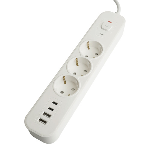Сетевой фильтр 3-местный с/з STEKKER 3x1мм2, 5 м, 250В, 16А, 2 USB-A+2 Type-C 3, серия Nova, белый фото 3