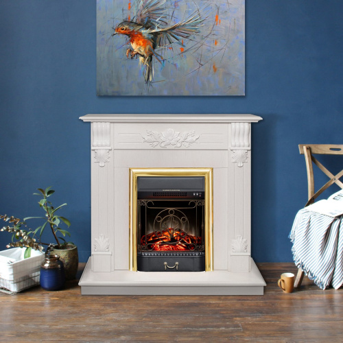 Электрокамин RealFlame Ottawa WT белое золото с очагом Majestic Lux Brass фото 3