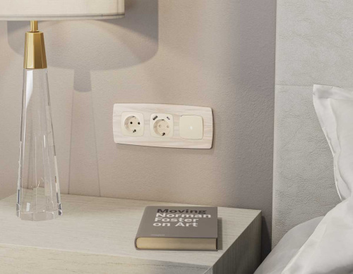 Комплект механизма 1-клавишного выключателя с самовозвратом с подсветкой 5600K Ambrella Volt OMEGA Бежевый матовый QUANT (OP3220, VM113,G14W) MO322055 фото 3