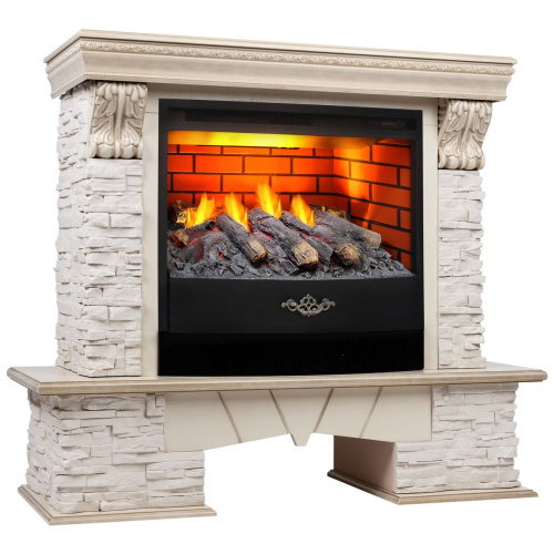 Электрокамин RealFlame Rockland Lux WT белый дуб с золотой патиной с очагом 3D Firestar 25,5 фото 2