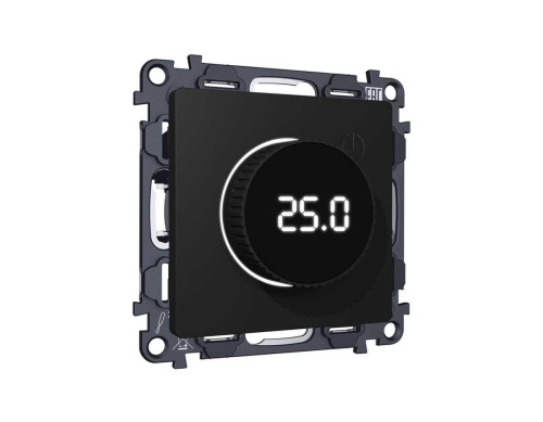 Комплект механизма терморегулятора с цифровым дисплеем с подсветкой и датчиком для теплого пола ALFA Черный матовый QUANT (AP8058, VM1385) MA805810
