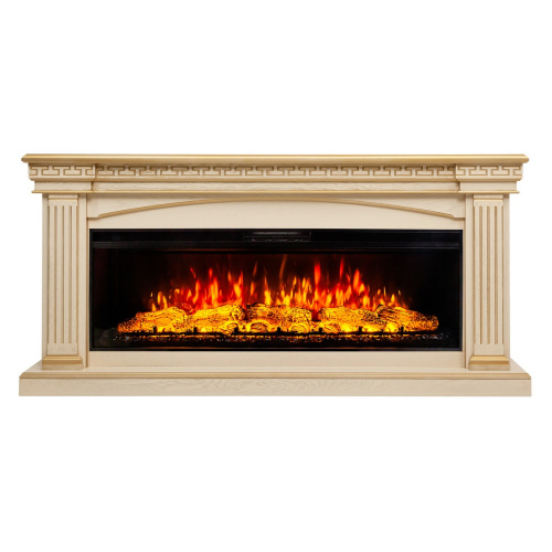 Каминокомплект CALLISTO/ПРАГА Бежевый дуб с золотой патиной с очагом Электроочаг JOKER/ДЖАСПЕР 52