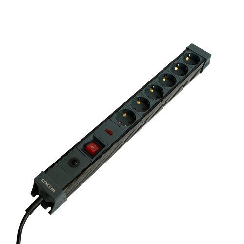 Сетевой фильтр 6-местный с/з STEKKER 3x1мм2, 1,8 м, 250В, 16А, серия Techno, HM22-61-02, черный фото 3