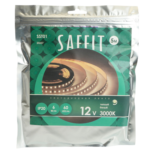 Лента светодиодная SST01 SAFFIT 60SMD(2835)/m 6Вт/м 12V 5000*8*1.22мм 3000K, IP20 фото 3