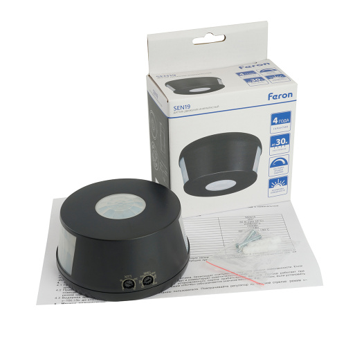 Датчик движения 2000W 30m  360°(верт.) чёрный SEN19 фото 7