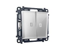 Комплект механизма 2-кл проходного выключателя AMBRELLA VOLT с подсветкой 5600K ALFA Серебро глянец QUANT (AP4040, VM120, G25W) MA404035