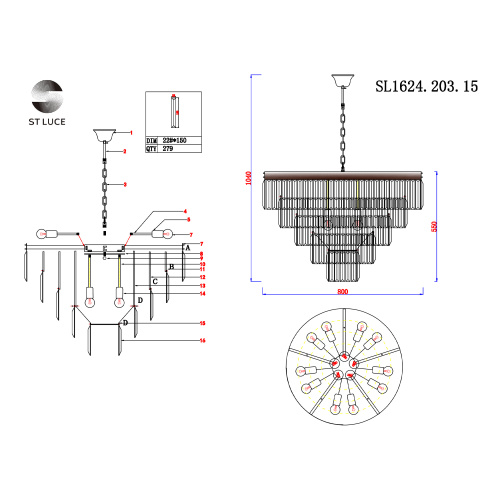 SL1624.203.15 Люстра подвесная ST-Luce шампань/прозрачный E14 15*40W ERCOLANO фото 2