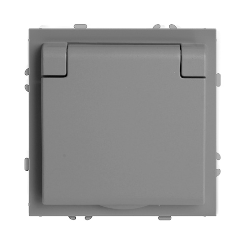 Розетка 1-местная с крышкой с защ. штор, STEKKER, б/з, IP42, 250В, 16А, серия Эмили, RST16-5113-10, платиново-серый, soft touch