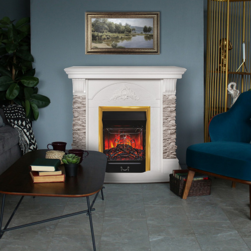 Электрокамин RealFlame Athena GR WT белый с очагом Majestic Lux Brass фото 7