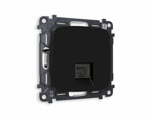 Комплект механизма компьютерной розетки AMBRELLA VOLT OMEGA Черный матовый RJ-45(8P8C) CAT6 с шторкой QUANT (OP8120, VM188) MO812010