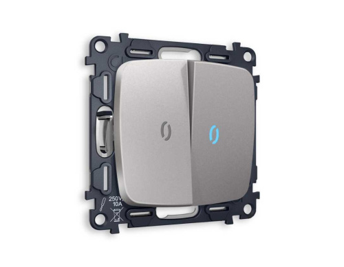 Комплект механизма 2-кл выключателя AMBRELLA VOLT с подсветкой 10000K OMEGA Сталь матовый QUANT (OP5040, VM115, G17B) MO504020