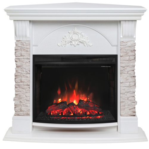 Каминокомплект ATHENA CORNER/АТЛАНТА УГЛ. GR Белый с очагом Электроочаг EVRIKA 25.5