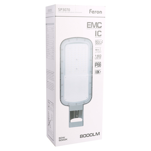 Светодиодный уличный консольный светильник Feron SP3070 50W 5000K AC90-300V, серый фото 5