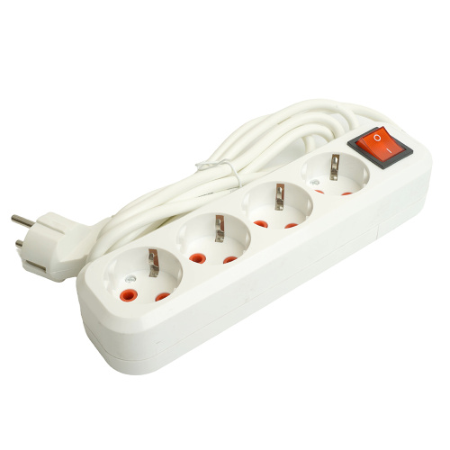 Удлинитель четырехместный с/з  с выключ. STEKKER HM07-41-02 3x1мм2, 2м, серия Home (У16А-003), белый фото 4